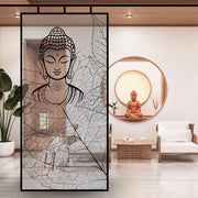 Buddha and bodhi leaf glass film on a window — Lolli & Omi